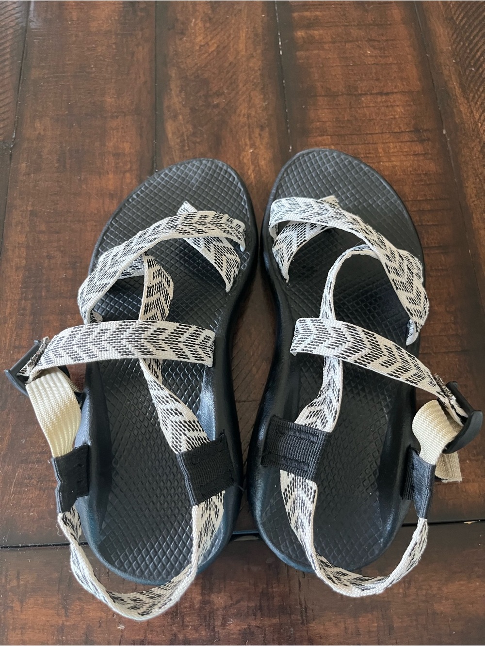 Chaco Women's Black Sandals with White Patterned Straps